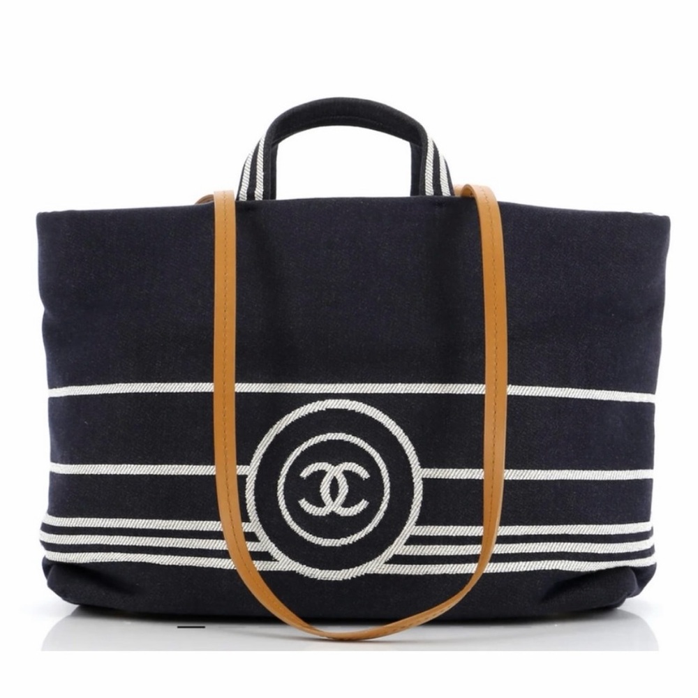 💯Auth Chanel Coco Mark Denim Canvas/Leather Tote Bag - Limited Edition!